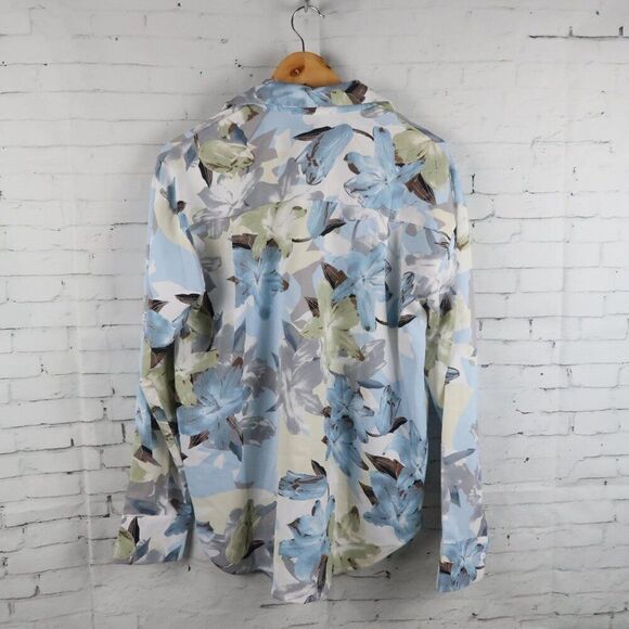 DAZY BLUE FLORAL LONG SLEEVE BUTTON DOWN TOP SIZE MEDIUM - Picture 6 of 6